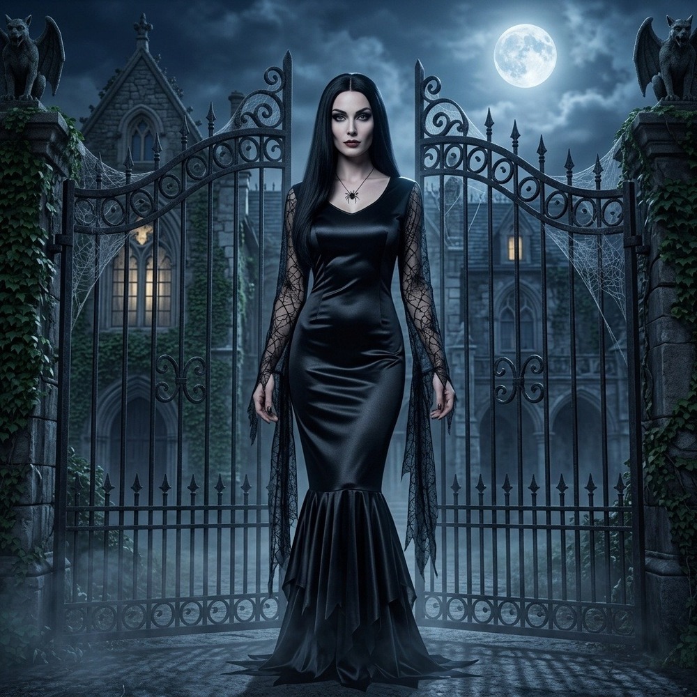 Rubies Addams Family Morticia Costume Dress Black Lace Sleeves Medium 15526